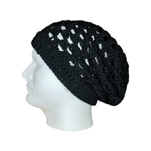 HANDMADE Crocheted Black Slouchy Beanie Hat